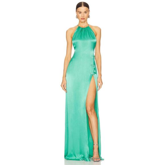 SAU LEE Porter Dress in Jade Green maxi
